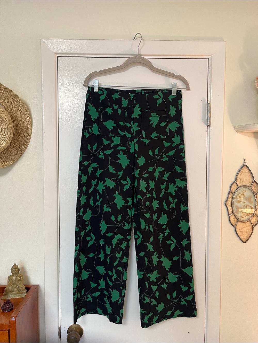 JL Jules & Leopold Sz M Wide Leg Floral Print Navy & Green Pants